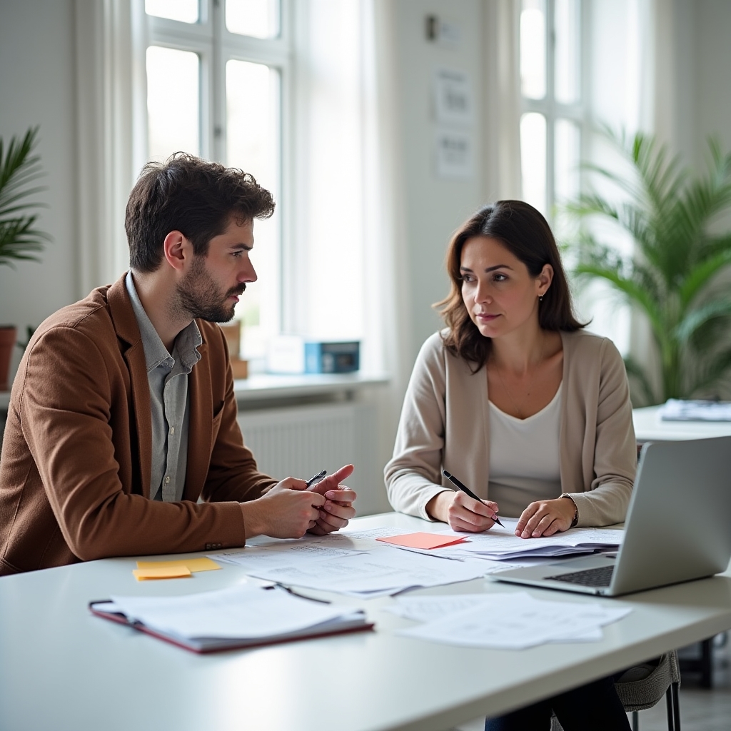 Educational team members in a collaborative discussion about curriculum design
